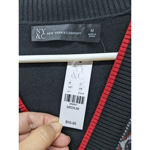NWT Ny & Co Black Red White Sweater With Tie Waist Medium - Picture 2 of 11